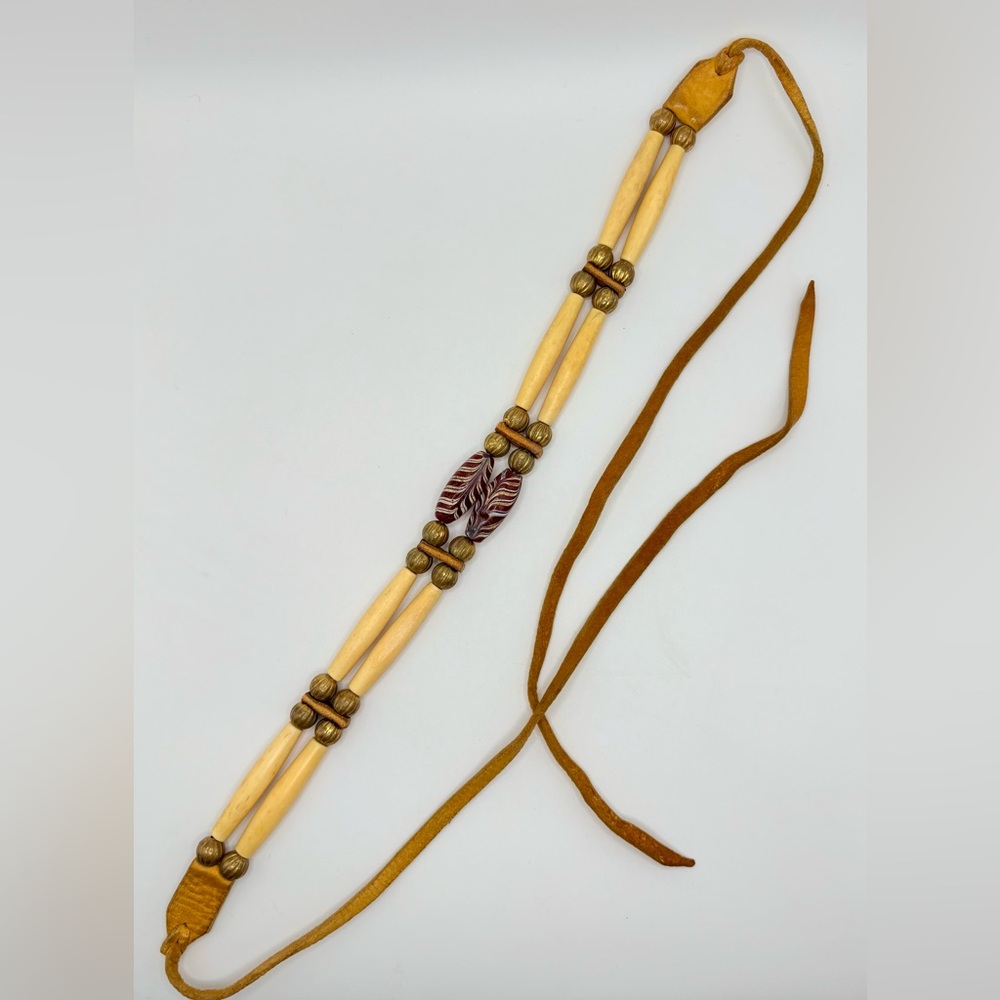 Antique Tribal Native Venetian Feather Beads Hairpipe Bone Choker Necklace